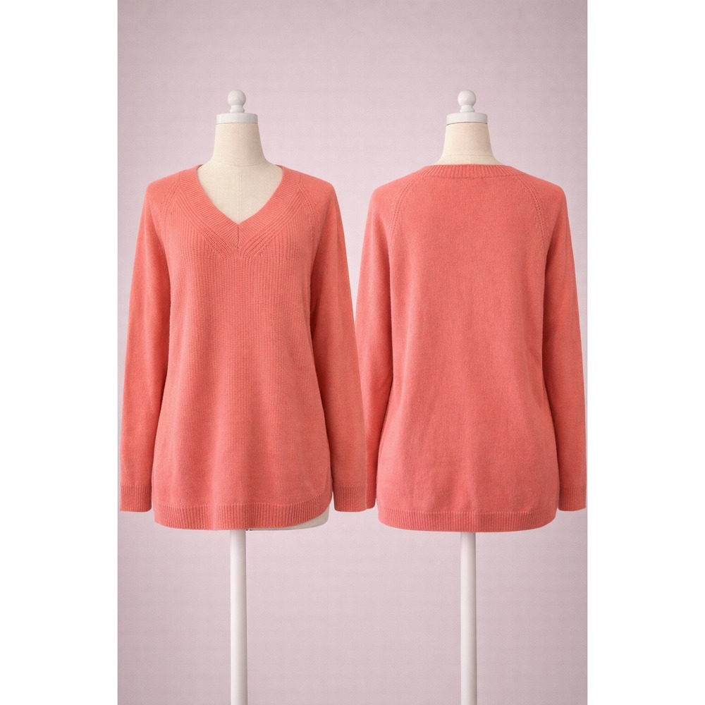 Talbots Womens‎ Coral Pink Wool Cashmere Blend V-Neck Ribbed Sweater Size M